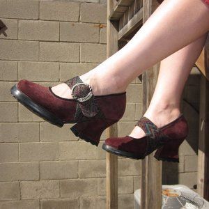 John Fluevog Burgundy Chunky Heel